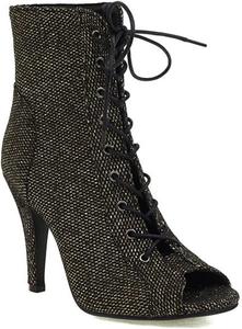 Женские ботильоны JXUZY с перекрестными ремешками, шнуровкой, открытым носком для джаза, бальными танцами и пол-данса Generic, Z006-Black Gold