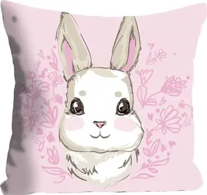 Декоративная подушка Queence "Ивар", с милым зайчиком, чехол без наполнения, 1 шт 40х40 см, розовый