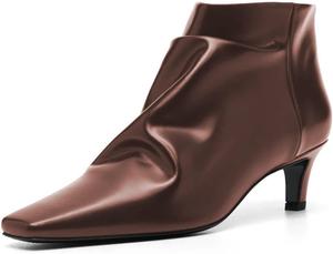 Женские модные ботильоны YDN с квадратным носком, складками, каблук-лодочка, средний каблук, без застежки, для работы, вечера и повседневной носки, размер 4-16 US, Brown