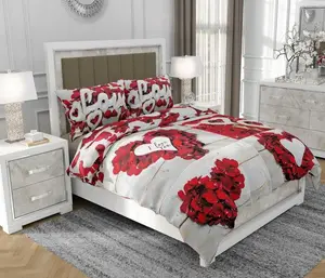 Постельное белье 140x200 см + 2x70x80 см, комплект из 3 предметов, 100% хлопок, сатин, молния, сердечки, красный - | So.0020 SOVIO