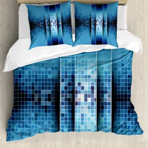 Пододеяльник ABAKUHAUS с абстрактным рисунком, мозаичный узор Квадраты, защита от клещей, подходит для аллергиков, с наволочками, 155 см x 220 см - 80 x 80 см, цвет Индиго Abakuhaus