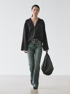 Летящая куртка-рубашка из смесовой шерсти с карманом Massimo Dutti, black