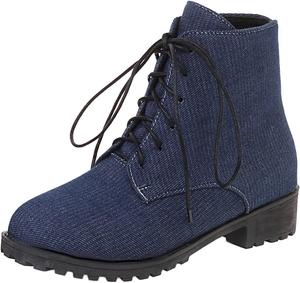 Женские ботильоны LYYSKY с эластичной посадкой на щиколотке, 3,5 см массивный низкий каблук, модные короткие ботинки на платформе, Dark Blue Denim(005)