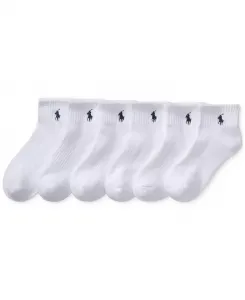 Носки Little & Big Boys Solid Quarter Crew, 6 пар Polo Ralph Lauren, белый