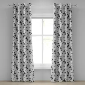 Серая штора на люверсах ABAKUHAUS, узор в виде круглых листьев-веток с плавными полосками на фоне, декоративная двухпанельная штора, 280 см x 175 см, цвет: антрацитово-серый Abakuhaus