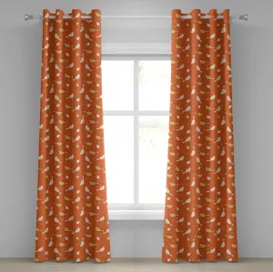 Оранжевая штора на люверсах ABAKUHAUS с птицами в форме сердца, закрученный узор на оранжевом винтажном фоне, декоративные двухпанельные шторы, 280 см x 175 см, цвет: оранжевый, желтый, белый Abakuhaus