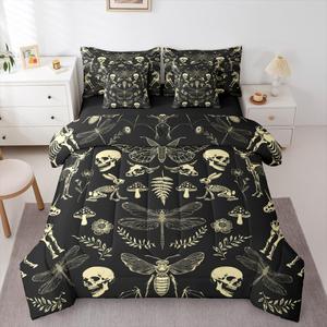 Erosebridal Комплект постельного белья Skeleton 7 Piece с принтом черепа и животных, Skull Beige