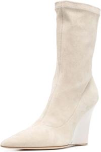 Женские классические ботильоны FYS с заостренным носком на платформе и высоком каблуке, средние по голени, теплые с боковой молнией, короткие зимние и осенние ботинки, размер 4-16 US, White