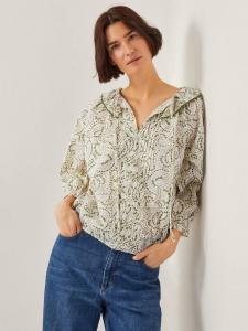 Блузка Delma Pintuck с цветочным принтом и рюшами Monsoon, Ivory/Green