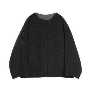 ELLE Пальто женское темно-серое без воротника умеренного прямого кроя