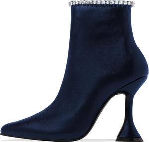 Женские ботильоны YDN с высоким каблуком, заостренным носком и молнией, блестящие с камнями, праздничные туфли, размеры 4-15 US, Navy