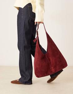 Сумка через плечо из натуральной замши бордового цвета Barneys Originals