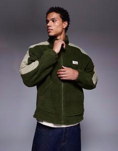 Свободный свитшот с воротником-стойкой, застежкой-молнией и контрастными вставками зеленого цвета Asos Design