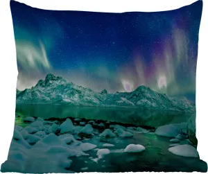 Подушка для улицы - Море - Лед - Северное сияние - Зима - Природа - 45x45 см - Устойчива к погодным условиям - Подушка для отдыха - Фотоподушка - Декоративная подушка MuchoWow