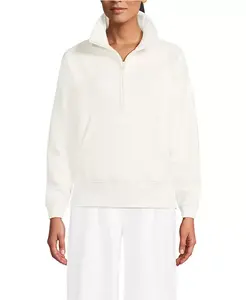 Женская толстовка Serious Sweats с длинным рукавом и молнией до середины груди, свободный крой Lands' End, белый