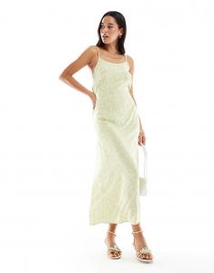 Платье-комбинация мидакси Miss Selfridge с бретельками и круглым вырезом в зеленом цветочном стиле