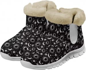 Женские зимние ботинки chaqlin Snow Boots Galaxy, ботинки до щиколотки с нескользящей подошвой, широкие повседневные уличные рабочие ботинки с плоским каблуком, легкие мягкие ботинки с флисовым плюшем, Moon Sun Stars