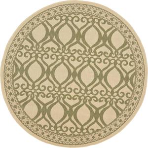 Ковер SAFAVIEH, 201 x 201 см, Washable Rug Outdoor Courtyard Collection - круглый, Natural & Olive, без линьки и легкий в уходе, идеален для патио, заднего двора, прихожей (CY3040-1E01)