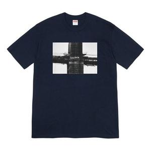 Футболка fw19 week 17 bridge tee graffiti printing short sleeve navy blue Supreme, синий