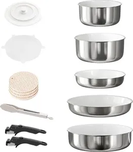 Набор кастрюль из нержавеющей стали, индукционная, керамическая, антипригарное покрытие, стеклянные крышки Sonstige