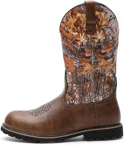 Мужские вестерн-ботинки Qacksv Western - элемент большого дерева, ковбойские ботинки с классической вышивкой, круглый носок, мужские западные ботинки, противоскользящая обувь для активного отдыха, прочные короткие ботинки на все сезоны, коричневый