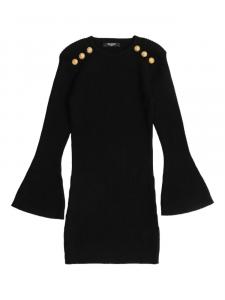 Платье Balmain Kids с тиснеными пуговицами и расклешенными рукавами, черный