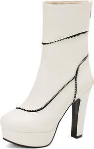 Женские модные ботильоны на блок-каблуке с круглым носком Renessmi, White 1