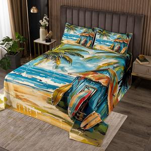 Erosebridal Комплект постельного белья Surf Queen с гавайскими пальмами и серфингом в морском стиле, Orange Blue