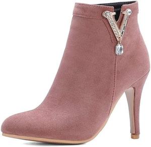 Женские туфли Bubumei из нубука с украшением из страз, на молнии, однотонные ботильоны, Pink