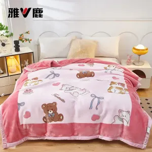 Yalu Теплое одеяло из овечьей шерсти 150х200 см, двойной слой, вес 2 кг, цвет Lunatic Bear - Pink