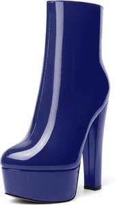 Женские сапоги AMBELIGHT на платформе, с круглым носком, для улицы, с молнией, на устойчивом высоком каблуке, по щиколотку, 15,2 см, Königsblau