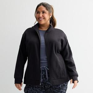 Ультрамягкая флисовая куртка с молнией и воротником стойкой Plus size Tek Gear, Mineral Black