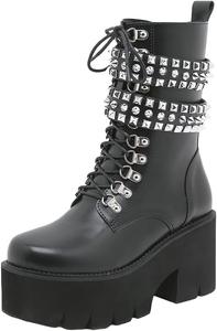 Женские ботинки CrazycatZ из веганской кожи с металлическим эффектом в стиле панк и готика на платформе, Black-G