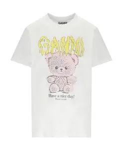 Хлопковая футболка с принтом "плюшевый мишка" спереди Ganni, белый