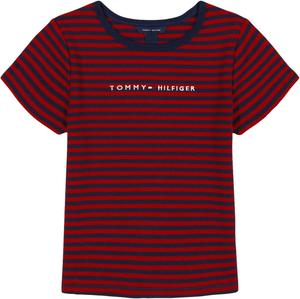 Укороченная футболка-бэбидолл с короткими рукавами от Tommy Hilfiger для девочек, мягкая и удобная, Feeder Stripe High Risk Red