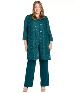 Комплект из 3 предметов: куртка, майка и брюки, больших размеров, с отделкой R & M Richards, зеленый