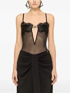 Боди из тюля с кружевом NISSA, черный