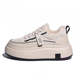 Junjali Теплые противоскользящие утепленные низкие скейтерские кроссовки для женщин бежевые, цвет Beige Fleece-Lined
