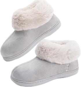 Женские теплые зимние тапочки-ботинки, домашние тапочки с эффектом памяти из микрозамши для дома и улицы Feetfreein, Grey