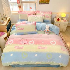 Disney Комплект постельного белья из 4 предметов, простыня на резинке, для кровати 1.8м (200x230 см), двусторонний велюр, утепленный, синий