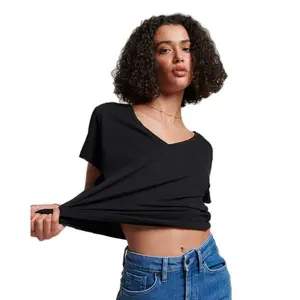 Футболка Superdry Studios Slub Embroidered short sleeve v neck, черный