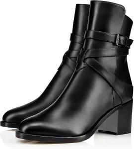 Generic Женские черные ботильоны на низком каблуке, с круглым носком, на устойчивом каблуке, кожаные, с шнуровкой и пряжкой, на удобной колодке, однотонные, повседневные короткие ботинки с боковой молнией, для прогулок