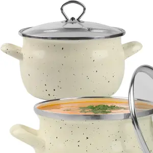 Кастрюля Helena Pot 4 л, бежевая, эмалированная, стальная, с крышкой