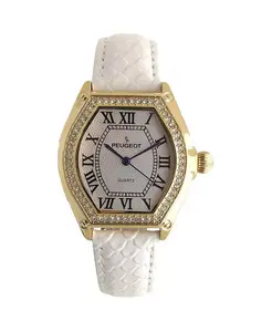 Женские часы 36 мм, белые, бочкообразный корпус Tank Case, кожаный ремешок Peugeot