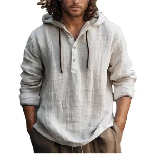 Мужская льняная худи с капюшоном для тренировок и повседневной носки