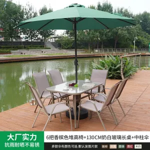 Комплект садовой мебели: 6 стульев, стол прямоугольный, прозрачный, 130 см, зонт с центральной опорой (№19), зеленый