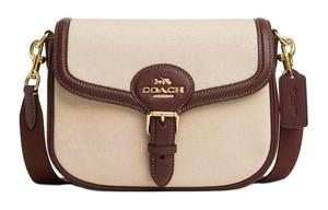 Сумка через плечо Amelia Canvas Saddle среднего размера для женщин золото и натуральный мультиколор COACH
