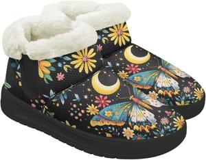 Женские зимние ботинки на снег с круглыми носками, мини-ботинки с меховой подкладкой, на липучке, противоскользящие, удобные ботильоны для женщин, размер 4.5-12 Chririnla, Aesthetic Butterfly