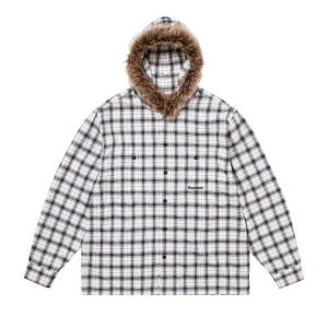 Рубашка Supreme Fur Trim Flannel Hooded Shirt, White Plaid