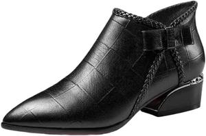 Женские короткие сапоги с острым носком, однотонные, с боковыми бантиками, модные и в ретро-стиле, подходят для всех сезонов. Fusecottc, Black